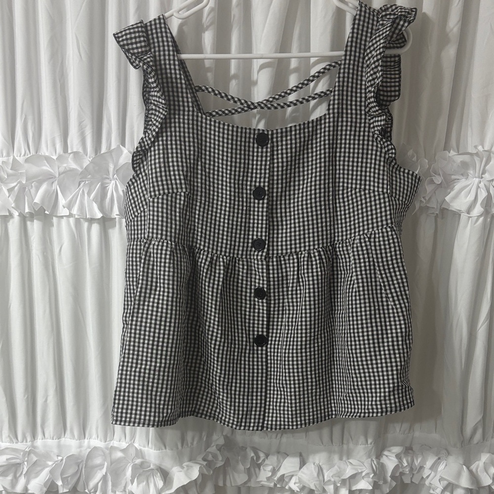 Black and White Gingham Sleeveless Top